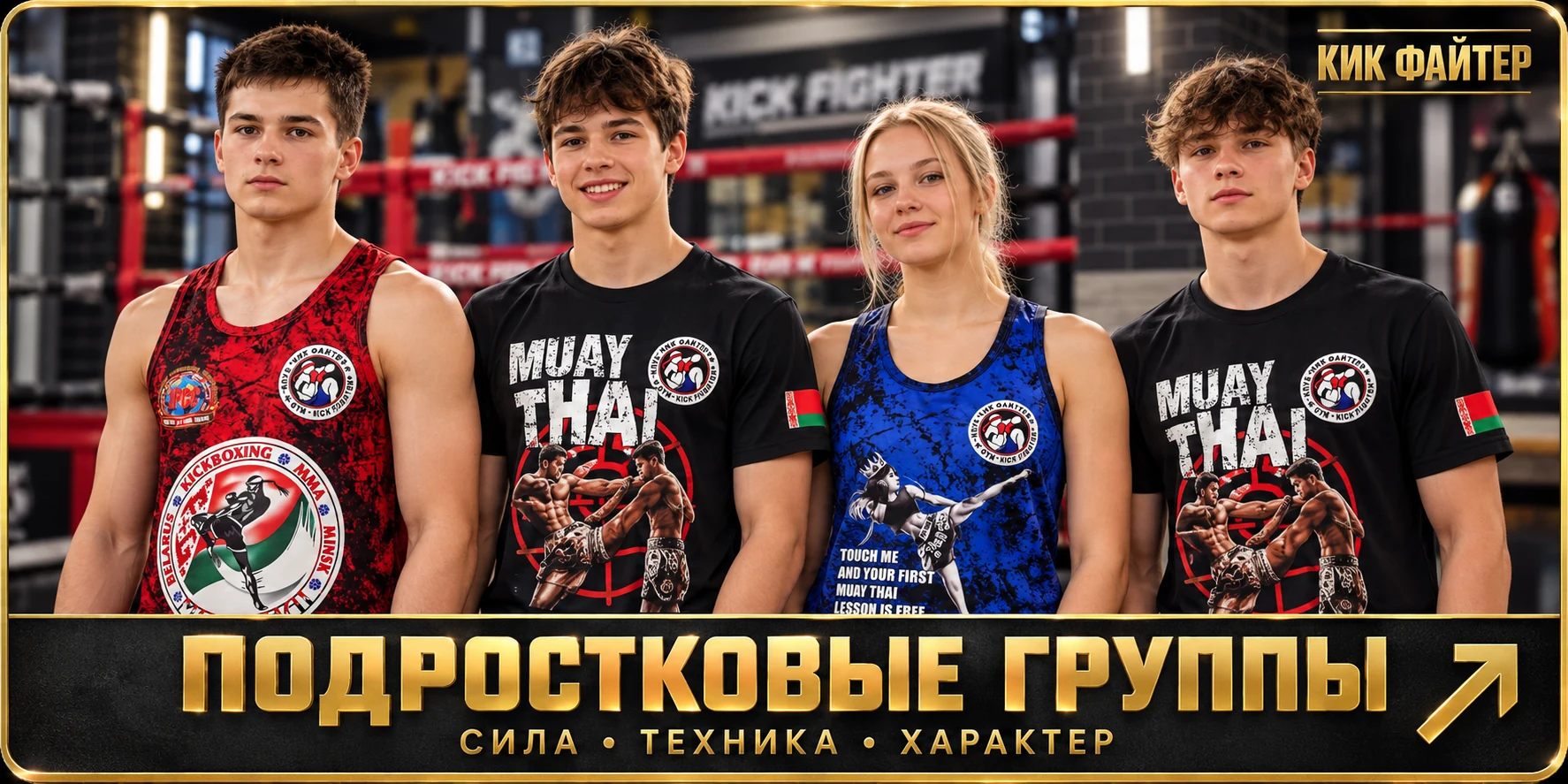 Подростковые группы. Спортсмены в клубной форме Кик Файтер
